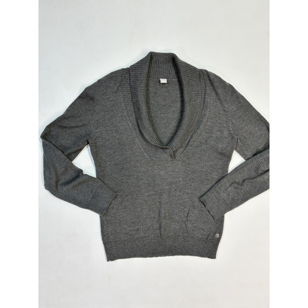 Gray Shawl Collar Sweater Relaxed Fit Knit Pullover Top